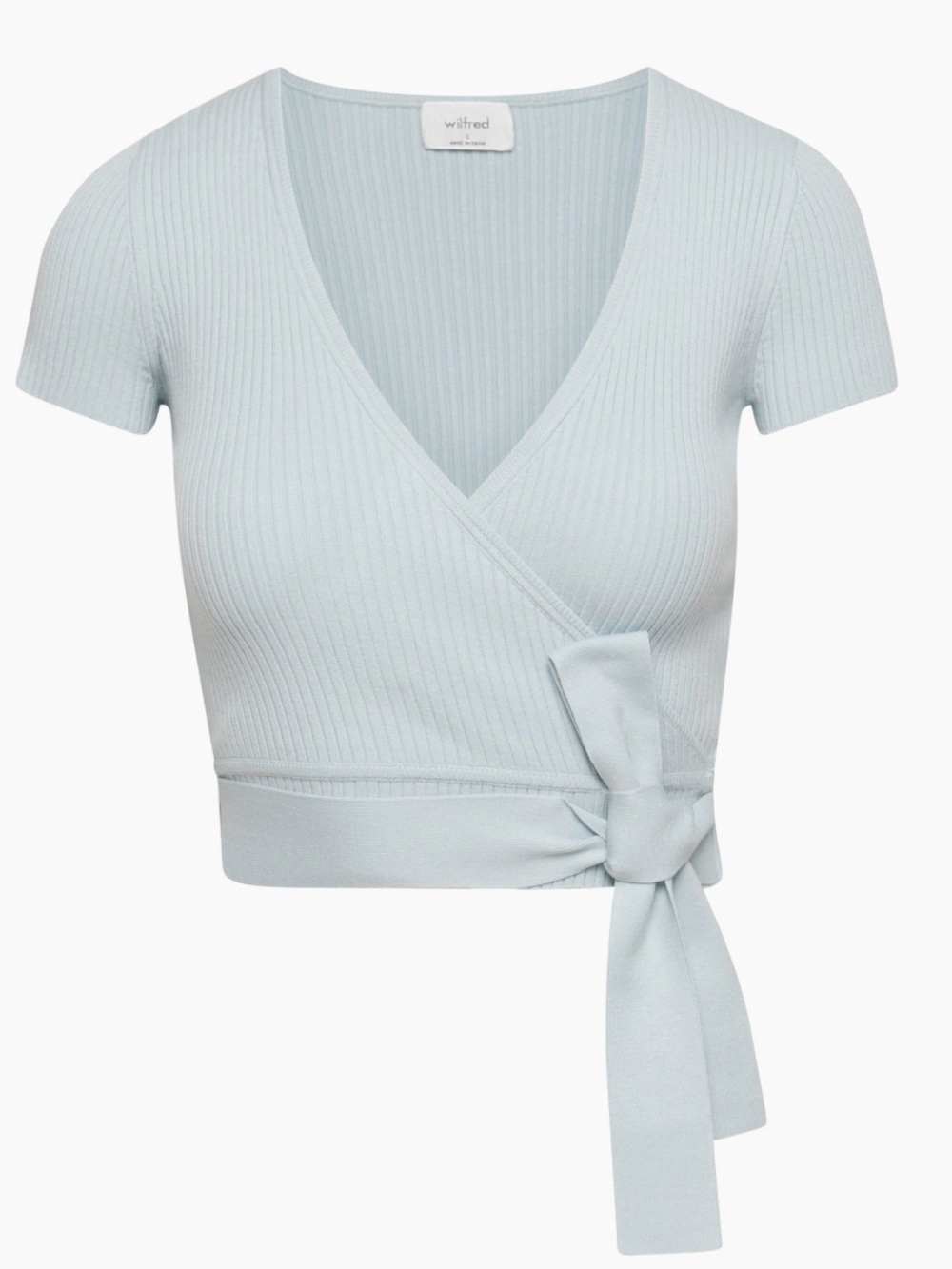 NWOT Aritzia Wilfred all tied up ribbed wrap top light blue medium